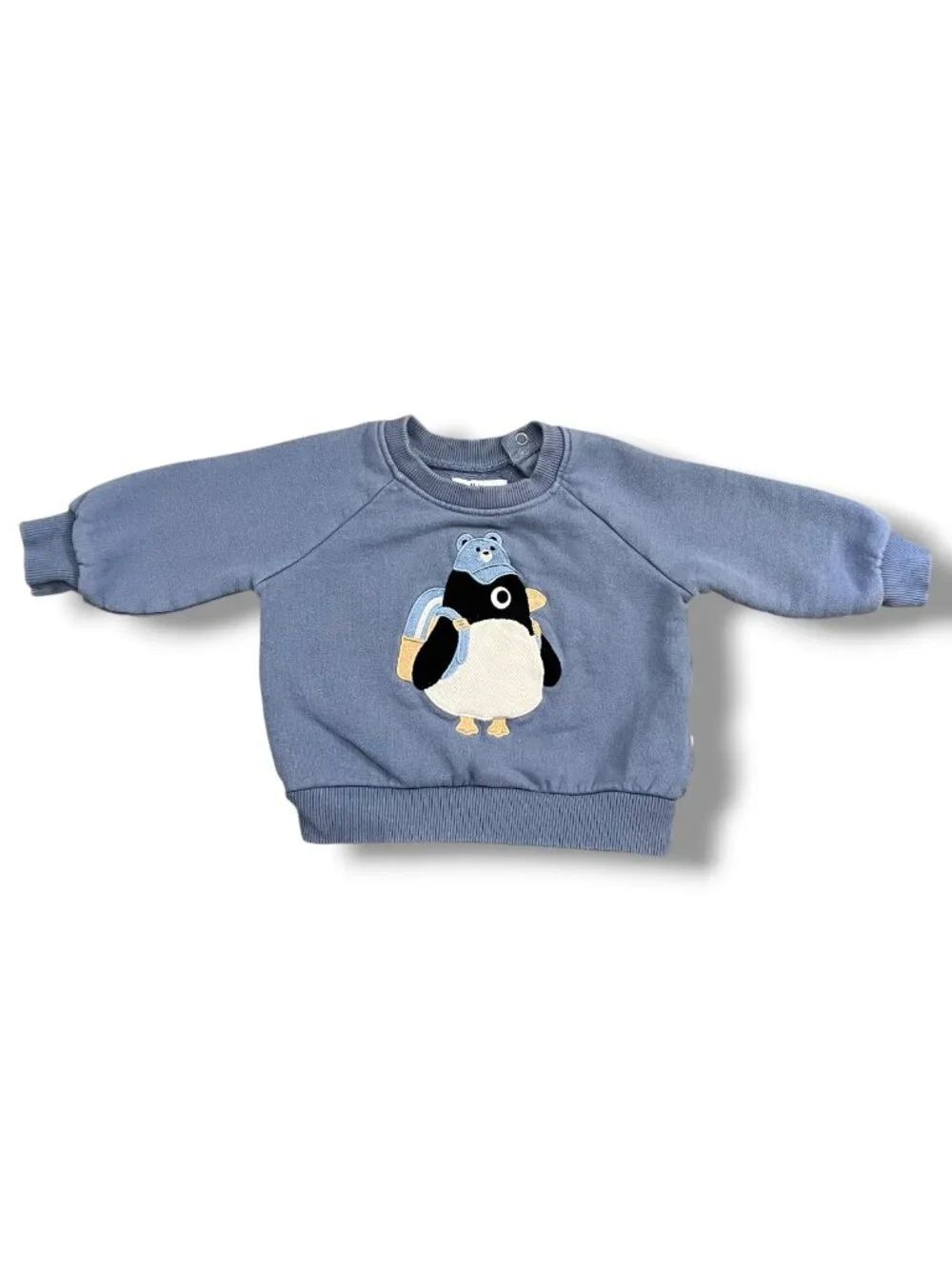 Huxbaby Boys' Percy Cotton Fleece Penguin Appliqué Crewneck Sweatshirt 6-12M